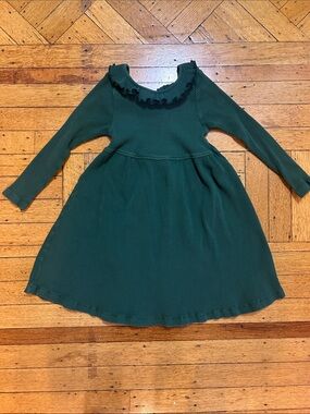 Pink Chicken Ribbed Ruffle-Neck Long-Sleeve Dress / Christmas! / 5Y